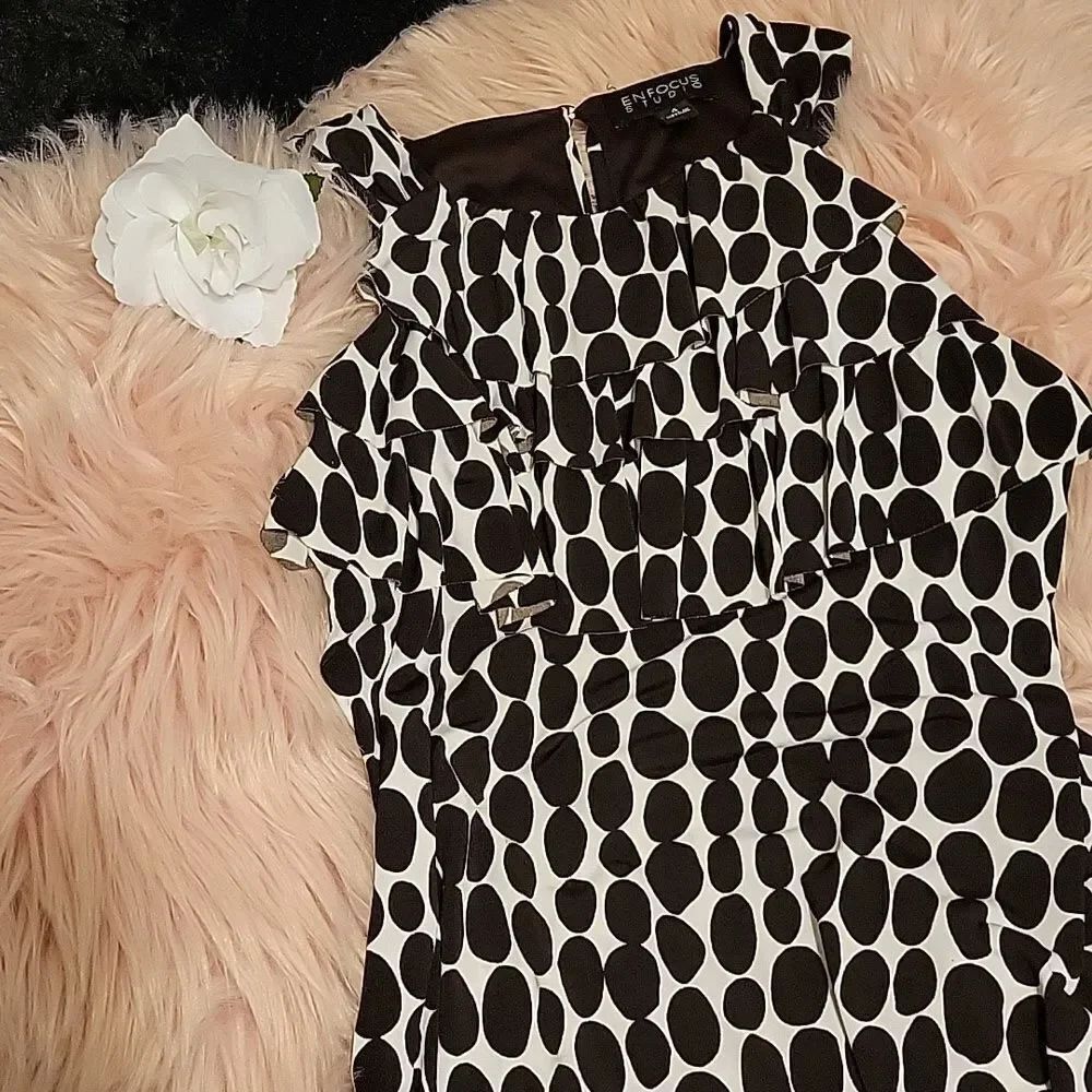 Enfocus Studio size 4 ruffle chest brown polka dot dress CLEARANCE